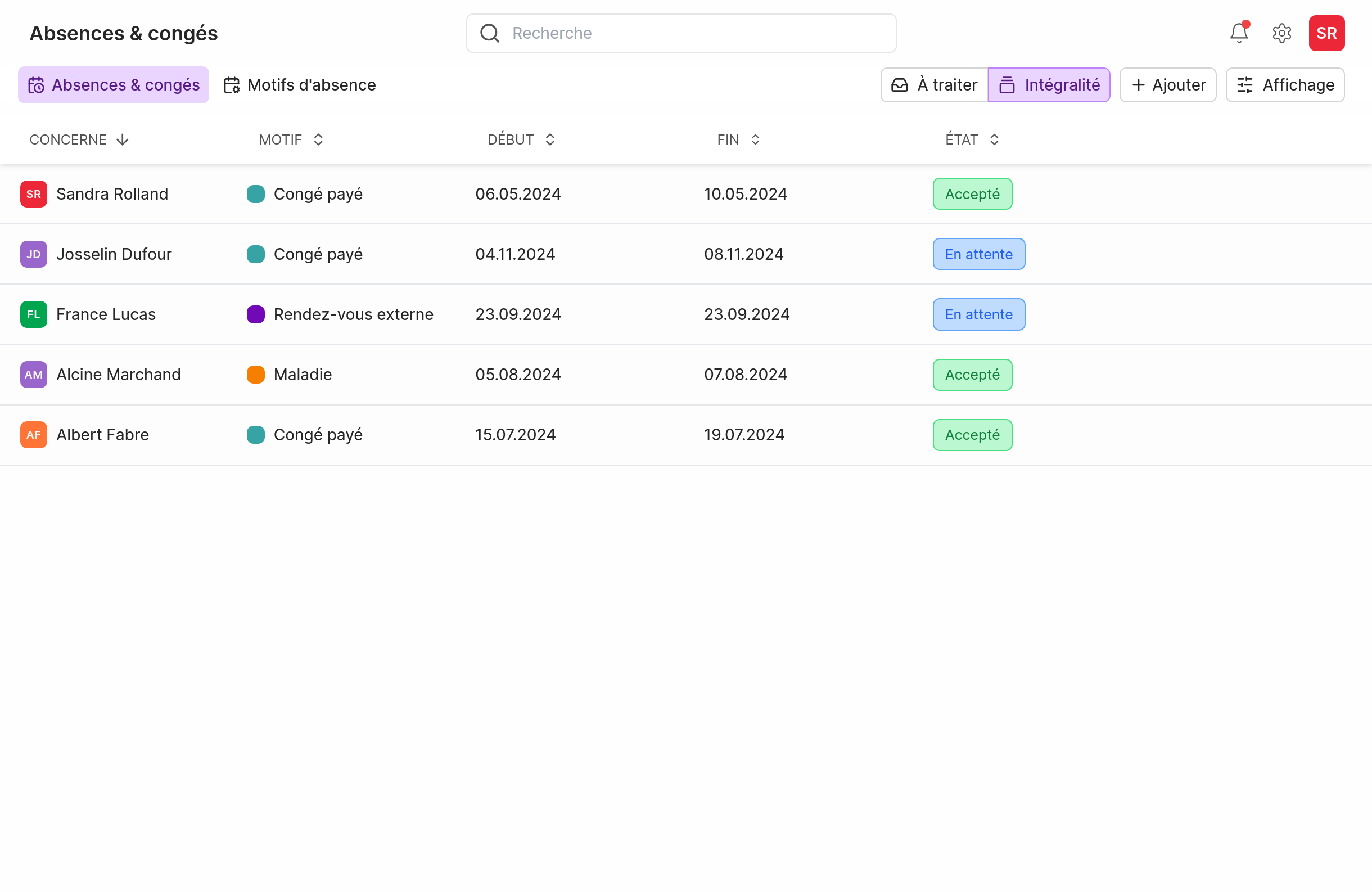 Demandes et justifications d'absences